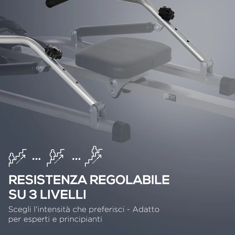 HOMCOM Vogatore Pieghevole, 4 Livelli di Resistenza e Display, Acciaio e ABS, 129x70x70 cm