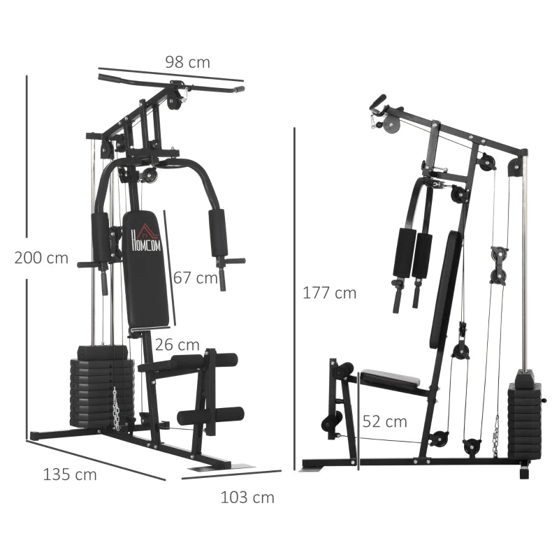 HOMCOM Stazione Fitness con Pesi da 45kg per Allenamento a Casa, 135x103x210cm, Nero