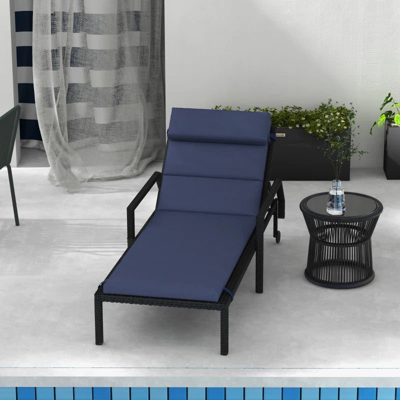 Outsunny Cuscino per Sdraio e Lettino Prendisole in Tessuto con Lacci di Fissaggio, Blu Scuro