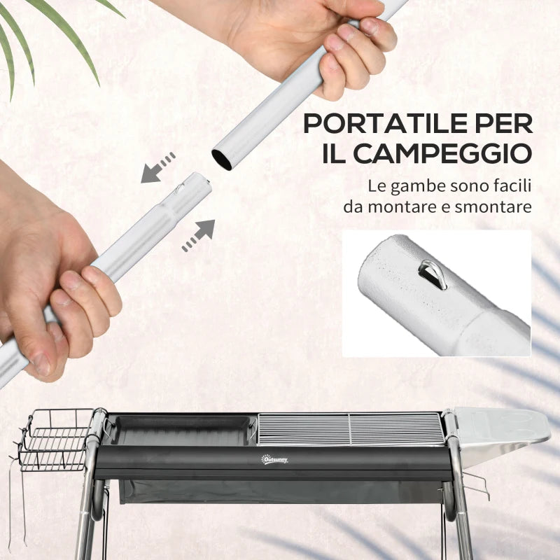 Outsunny Barbecue a Carbonella con Griglia e Piastra di Cottura, Cestino e Ripiani, 107x63x75cm, Nero