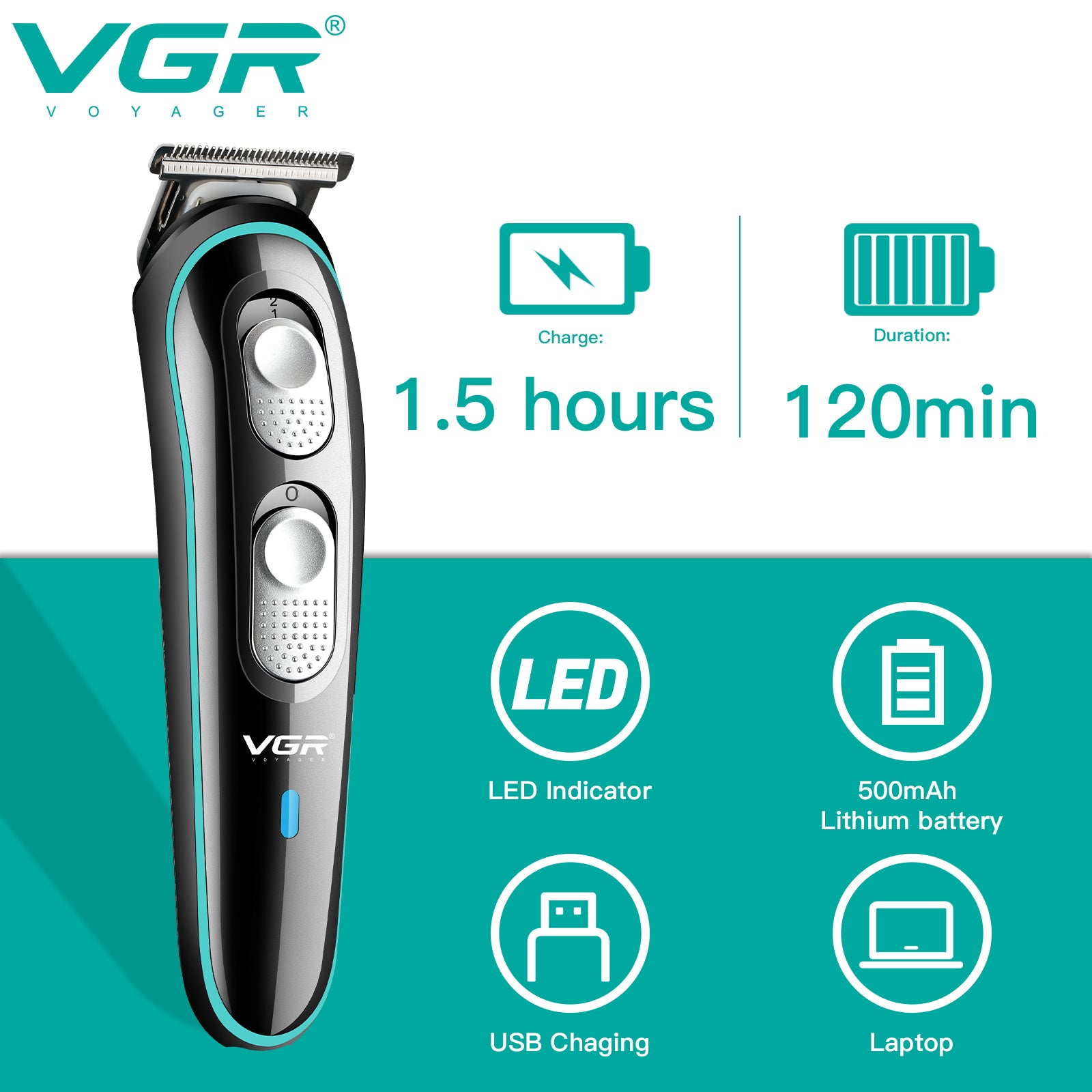 VGR Rasoio Capelli | Professionale | Impermeabile | Rifinitura | Tagliacapelli | Ricaricabile | V-055