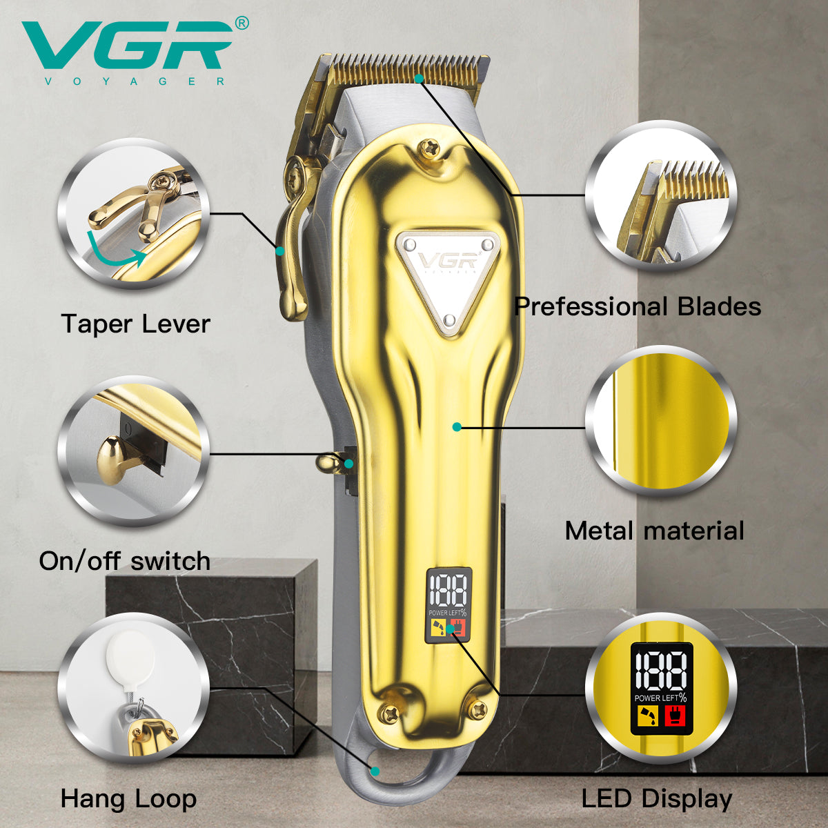 VGR Rasoio Capelli | Professionale | Trimmer | Precisione | Rasoio Barba | V-134