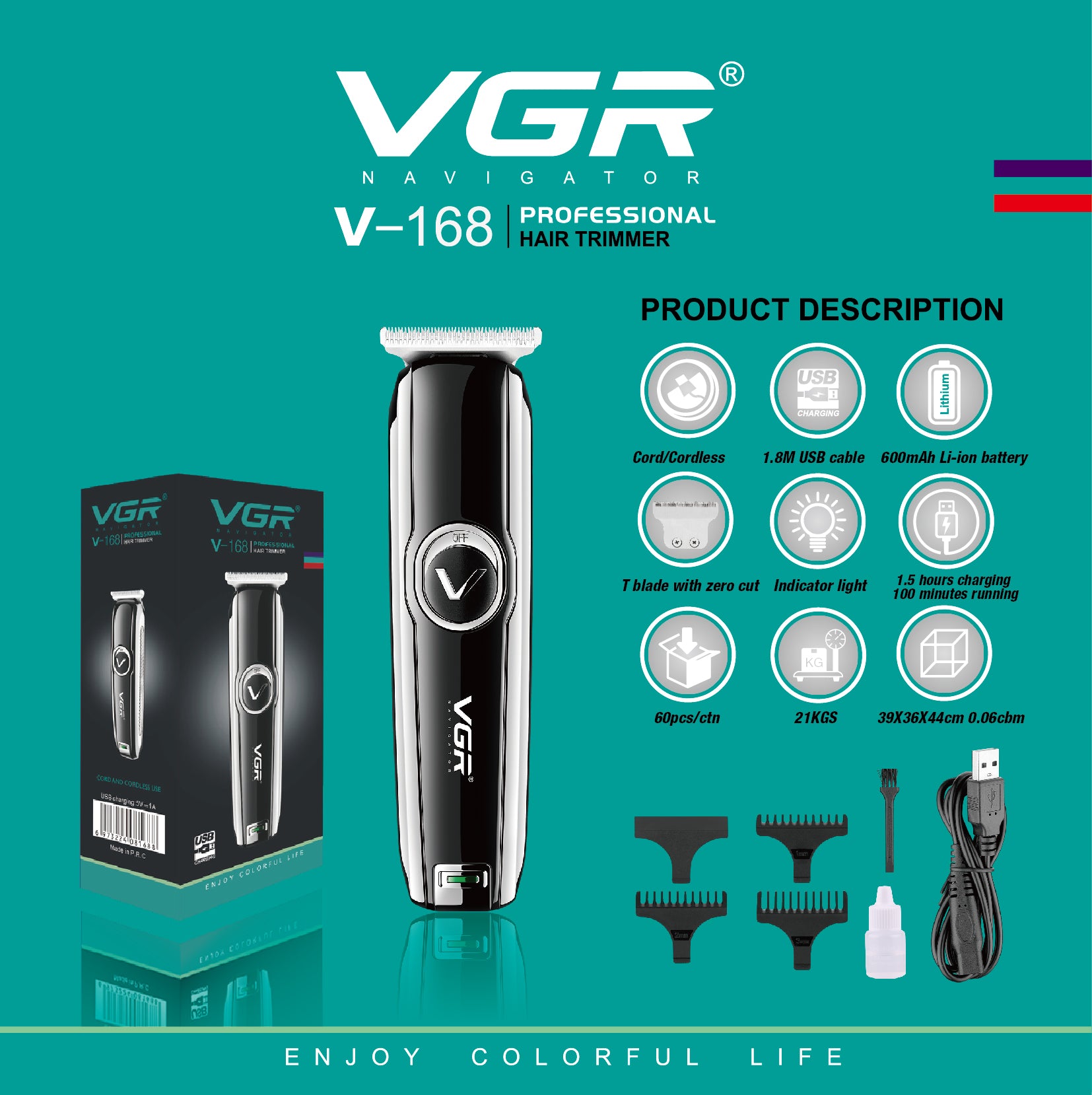 VGR Rasoio Professionale | Ricaricabile | Lama Accaio | Ricaricabile | Testine | V-168