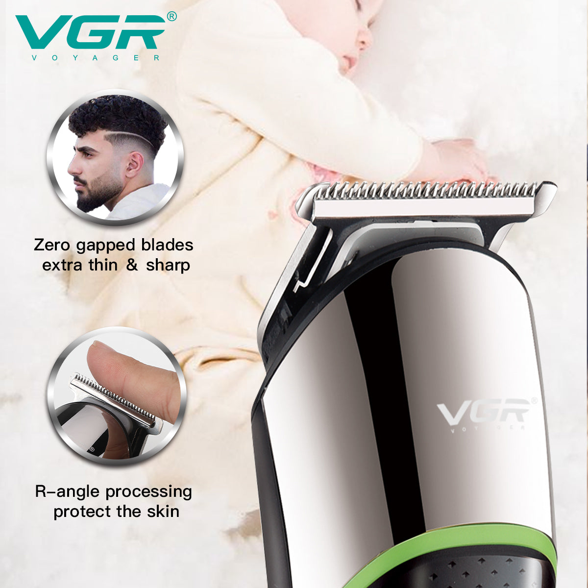 VGR Rasoio Professionale | Barba | Ricaricabile senza Fili | con Pettini Guida | USB | V-191