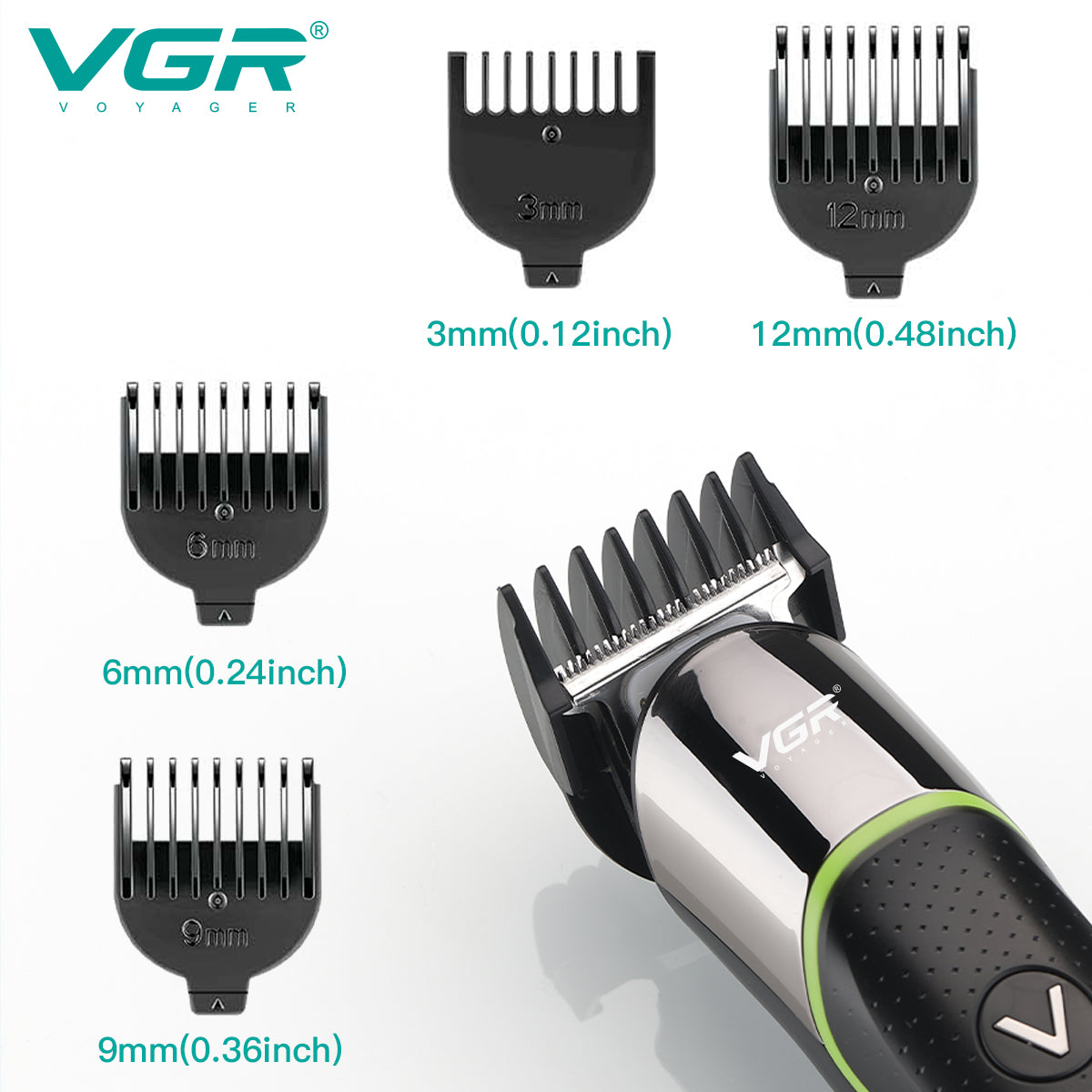 VGR Rasoio Professionale | Barba | Ricaricabile senza Fili | con Pettini Guida | USB | V-191