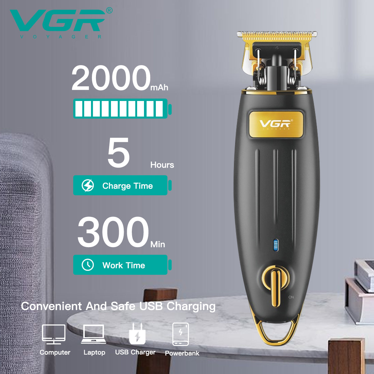 VGR Rasoio Capelli | Rifinitore | Barba | Batteria | Lama da 0mm | V-192