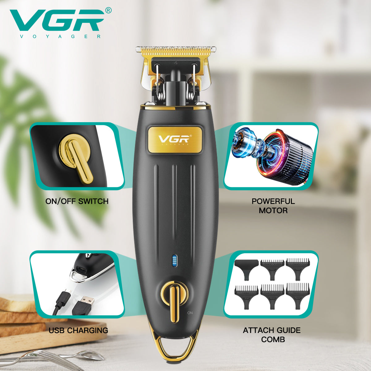 VGR Rasoio Capelli | Rifinitore | Barba | Batteria | Lama da 0mm | V-192