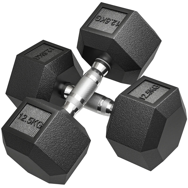 HOMCOM Set di Manubri Palestra da 2x12.5 kg Esagonale, Pesi per Palestra con Impugnatura Zigrinata Antiscivolo, Nero