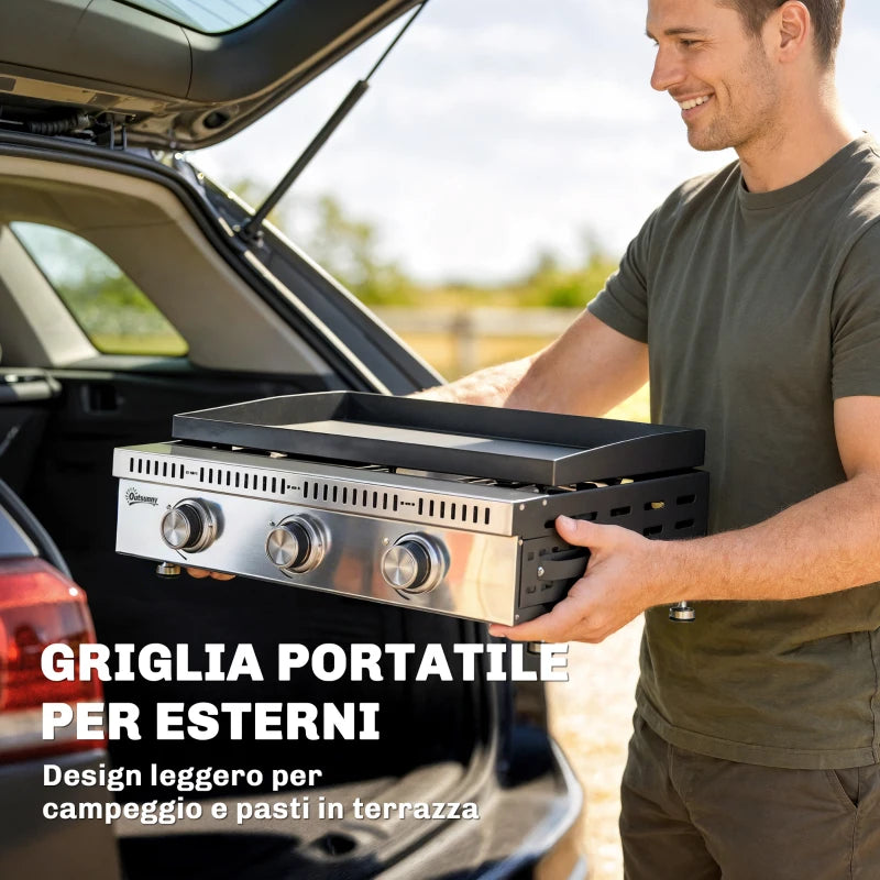 Griglia a Gas Outsunny, portatile da tavolo con vaschetta raccogligrasso, colore nero.