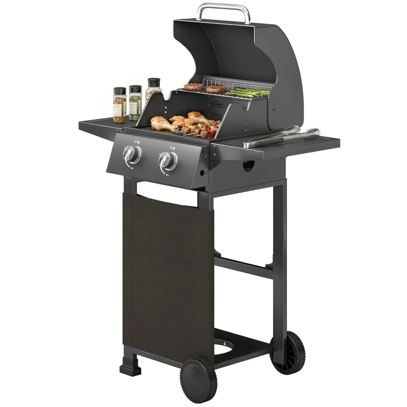 Outsunny Barbecue a Gas Propano con 2 Bruciatori, Portatile, Termometro, Nero