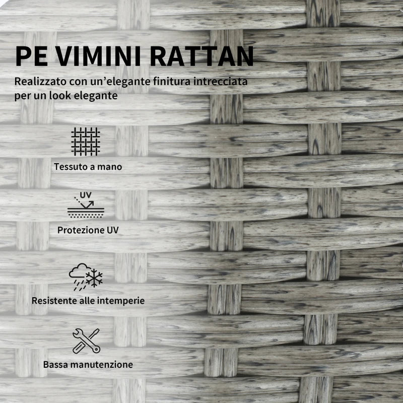 Outsunny Set da Esterno 6pz con Divano, 2 Sedie, Tavolino con Piano in Vetro e 2 Pouf, Grigio Scuro