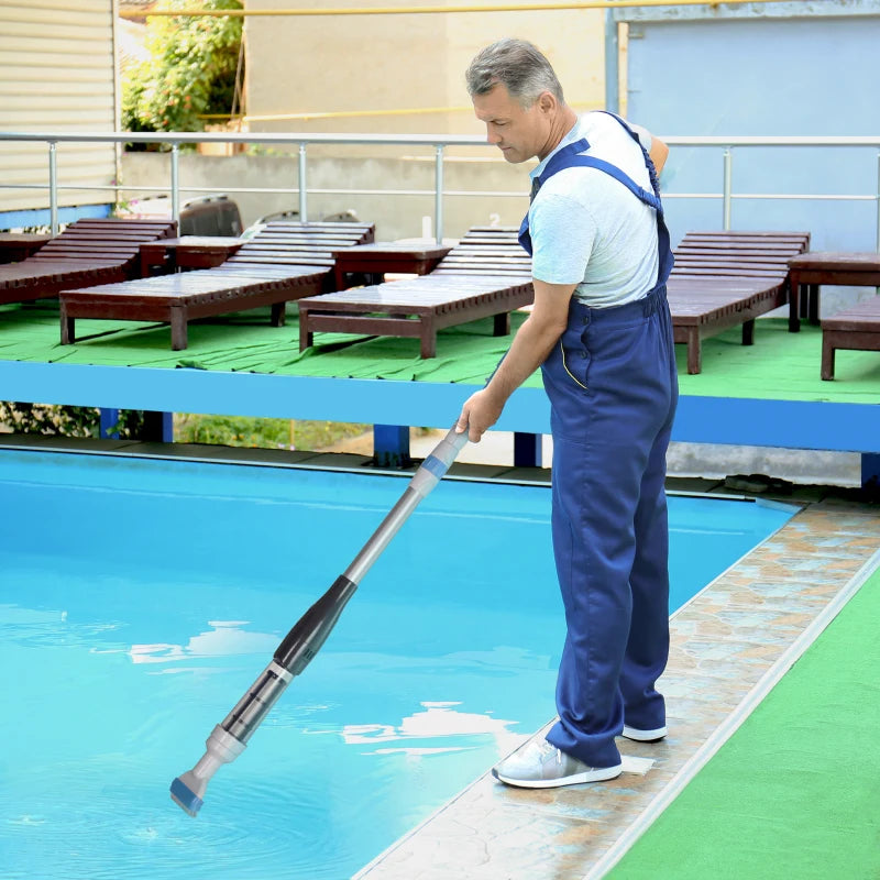 Outsunny Aspirapolvere per Piscina Portatile e Cordless con Asta a 3 Livelli, Ø6x106-162 cm, Blu e Bianco