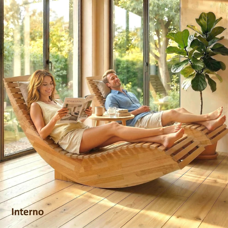 Outsunny Set di 2 Sedia Dondolo Esterno, Sdraio Pieghevole Ergonomica Legno Acacia, Naturale.