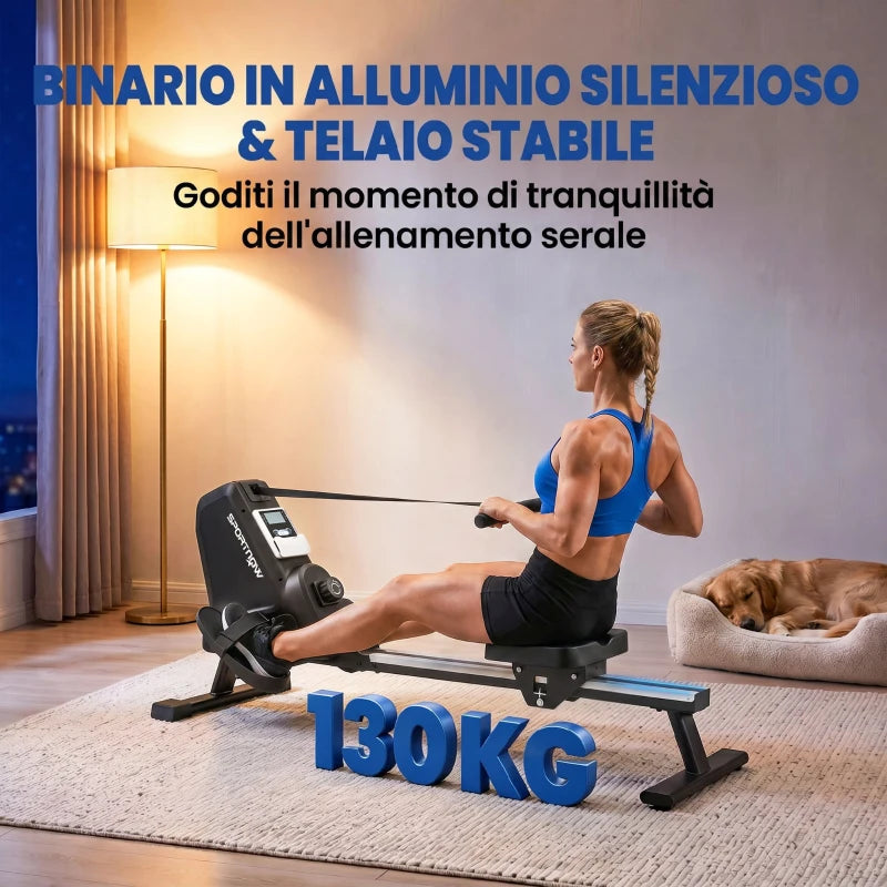 SPORTNOW Vogatore, 16 livelli resistenza magnetica, binario alluminio, Bluetooth, compatibile APP.
