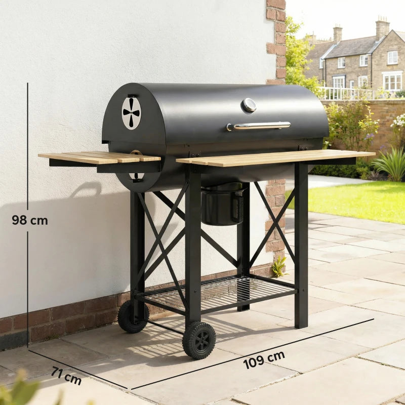 Outsunny Barbecue a Carbone, Griglia Mobile con Ripiani Pieghevoli e Termometro