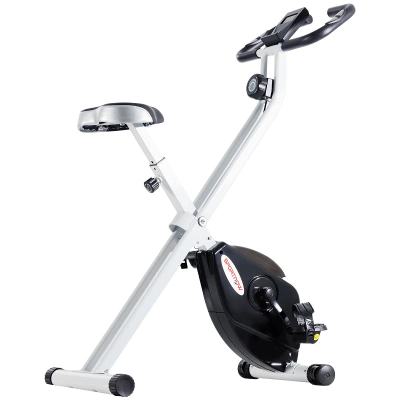 SPORTNOW Cyclette Pieghevole Magnetica 8 Livelli, Display LCD, Rotelle e Sellino Regolabile, Nero