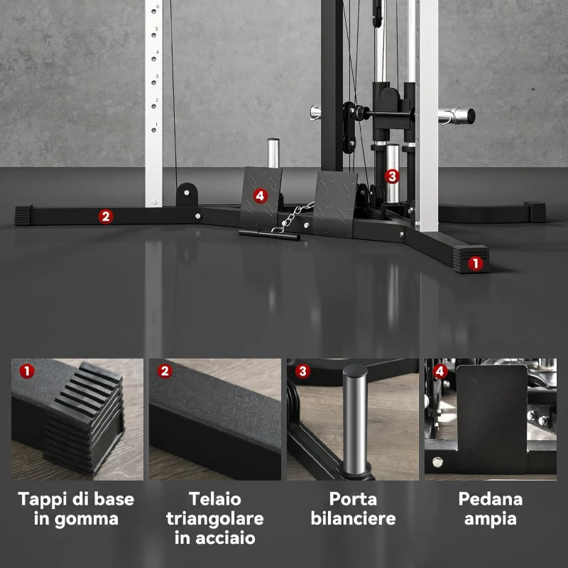 Stazione Fitness per Allenamento Totale con Sbarra per Trazioni e Bilanciere, in Acciaio, 170x139x200 cm, Nero