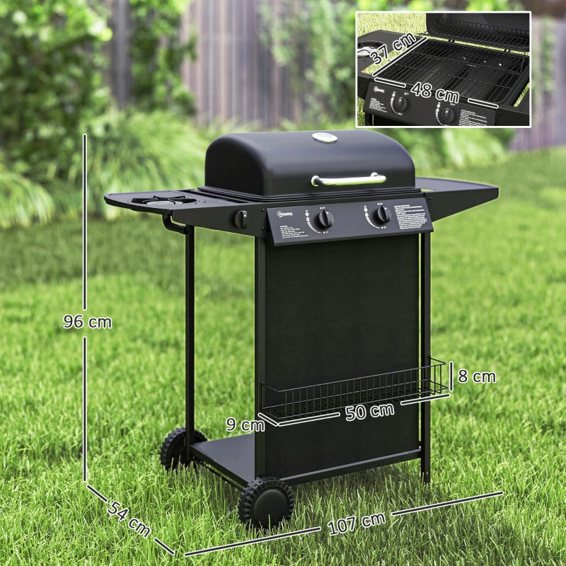 Outsunny Barbecue a Gas con 3 Bruciatori Indipendenti e Coperchio con Termometro, 108x54x97 cm, Nero