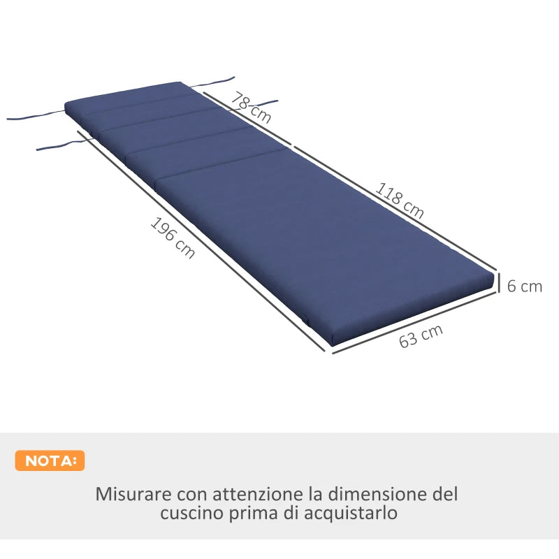 Outsunny Cuscino per Sdraio e Lettino Prendisole in Tessuto con Lacci di Fissaggio, Blu Scuro