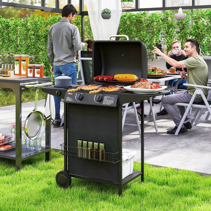 Outsunny Barbecue a Gas con 3 Bruciatori Indipendenti e Coperchio con Termometro, 108x54x97 cm, Nero