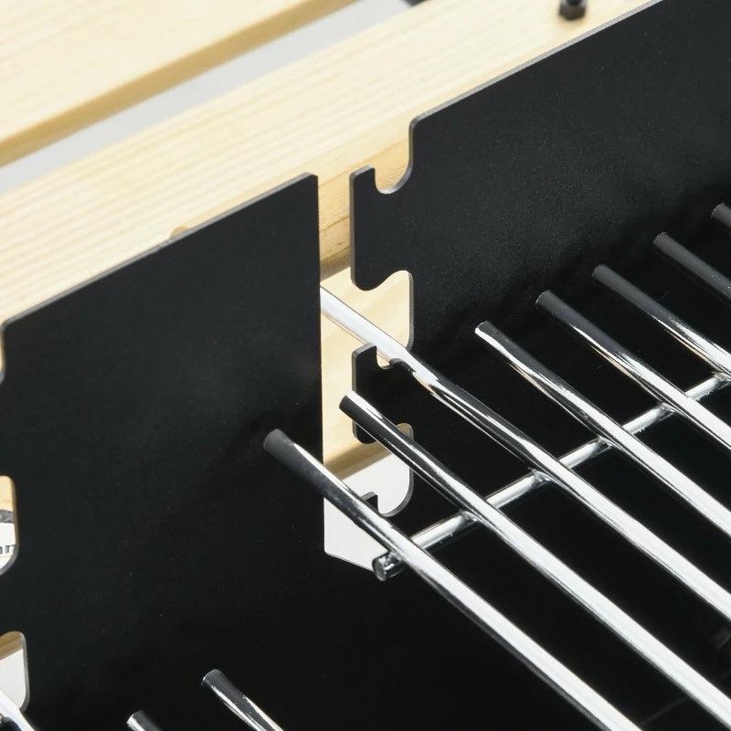 Outsunny Barbecue a Carbonella ad Altezza Regolabile con 2 Griglie e 2 Ripiani, in Metallo e Legno, 113x53.5x82.5 cm, Nera