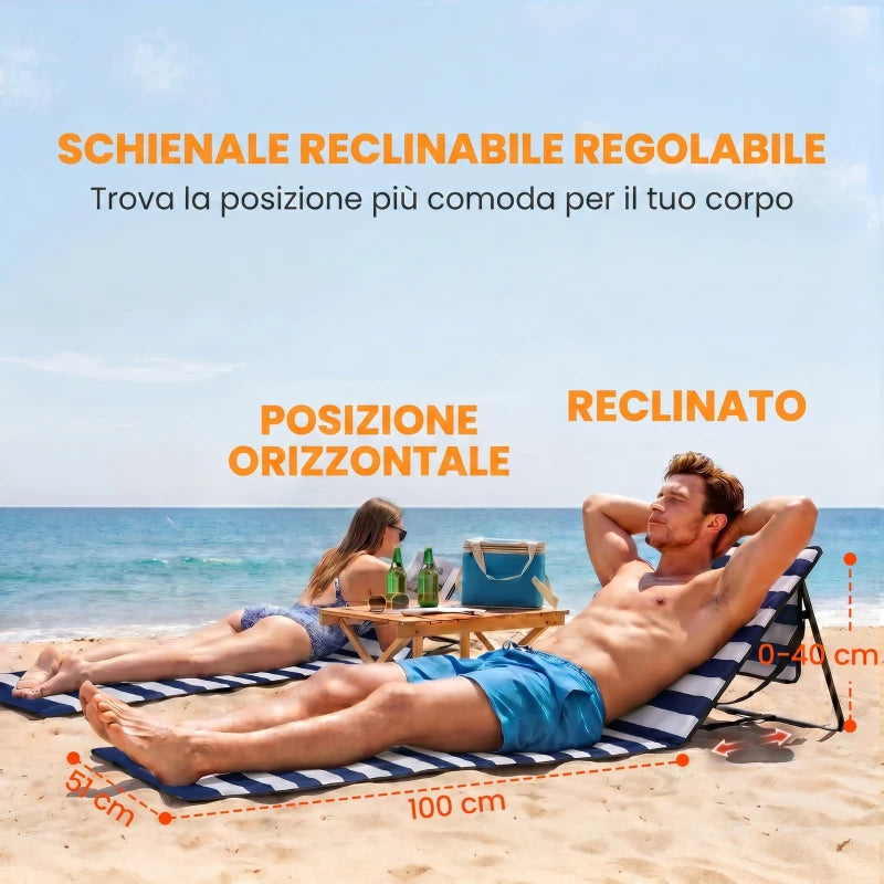 Outsunny Set 2 Sdraio da Spiaggia Pieghevoli e Regolabili con Tasca, in Acciaio e Poliestere, 142x51x40 cm, Multicolore