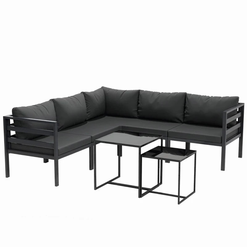 Outsunny Set da Giardino 7 Pezzi in Acciaio e Poliestere con 5 Sedie con Cuscini e 2 Tavolini da Caffè, Grigio