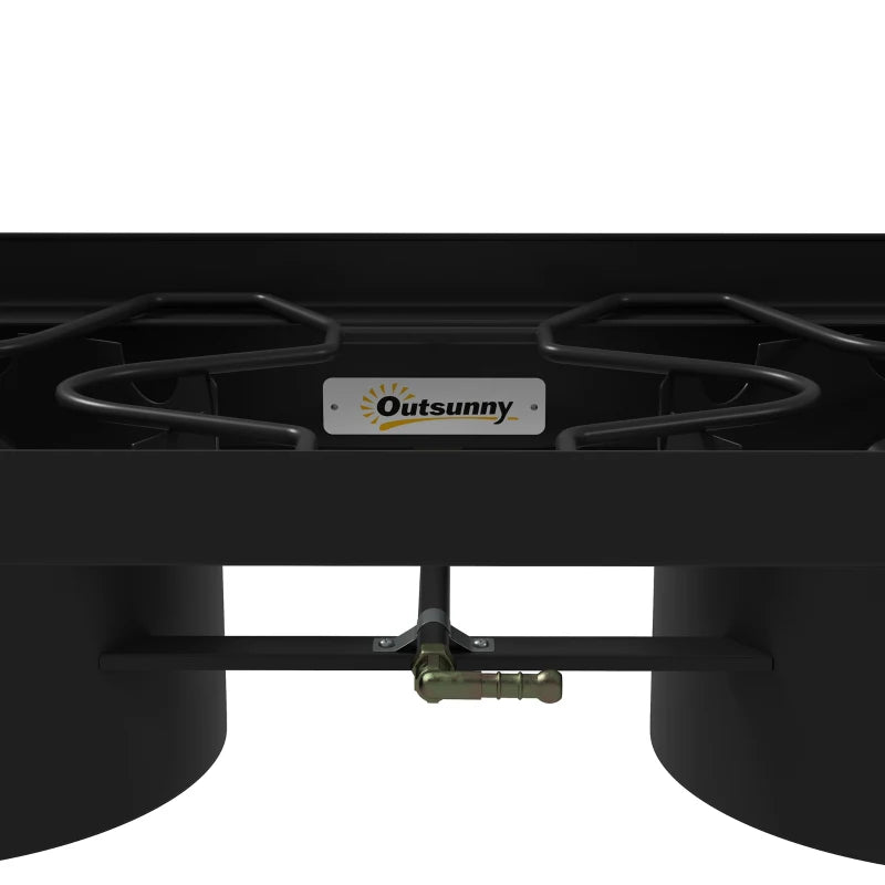 Outsunny Fornello a Gas da Campeggio con 2 Bruciatori 150,000 BTU in Metallo con Gambe Rimovibili, Nero