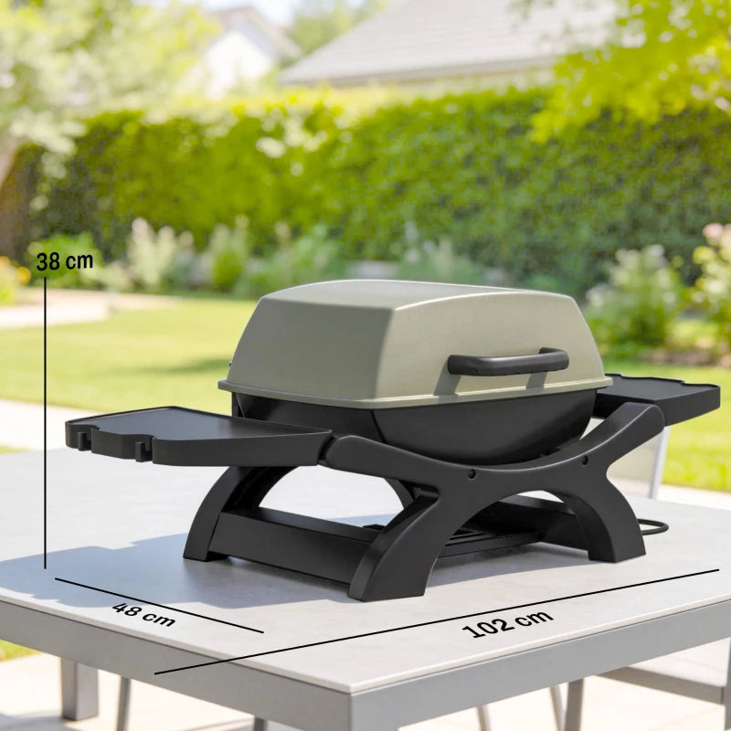 Outsunny barbecue elettrico 2300W, portatile da tavolo con ripiani laterali, colore nero.