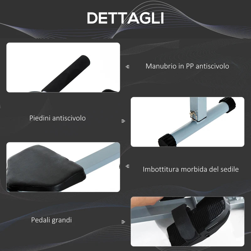 HOMCOM Vogatore Professionale a Tiraggio Centrale per Allenamento da Casa Salvaspazio con Display 130 x 47.5 x 67cm