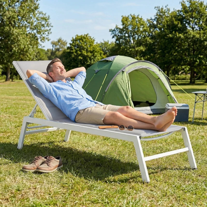 Outsunny Sdraio Imbottita, Schienale 6 Posizioni, Telaio Alluminio, Capacità 120 Kg, Grigio Chiaro