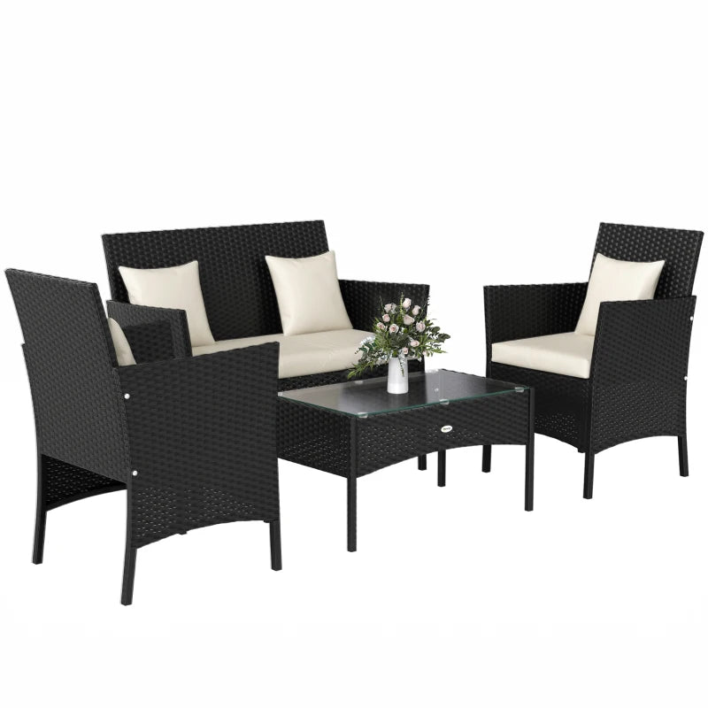 Outsunny Set da Giardino 4Pezzi in Rattan con 2 Sedie, Poltrona da Giardino a 2 Posti e Tavolino Basso