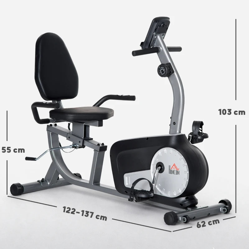 HOMCOM Cyclette Orizzontale Recumbent con 8 Livelli di Resistenza, Schermo LCD e Seduta Regolabile, 122-137x62x103 cm
