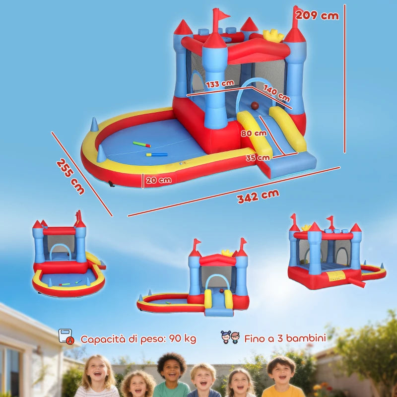 AIYAPLAY Castello Gonfiabile per Bambini con Scivolo, Piscina/Palline, Canestro da Basket e Soffiatore