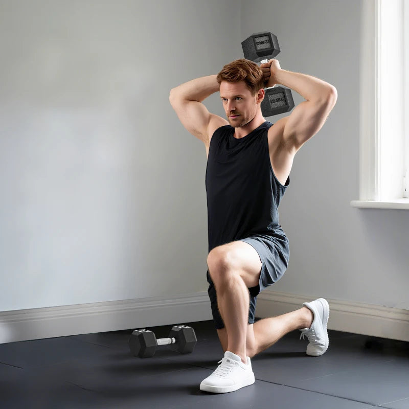 HOMCOM Set di Manubri Palestra da 2x12.5 kg Esagonale, Pesi per Palestra con Impugnatura Zigrinata Antiscivolo, Nero