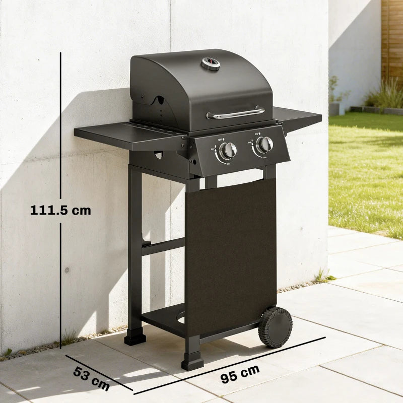 Outsunny Barbecue a Gas Propano con 2 Bruciatori, Portatile, Termometro, Nero