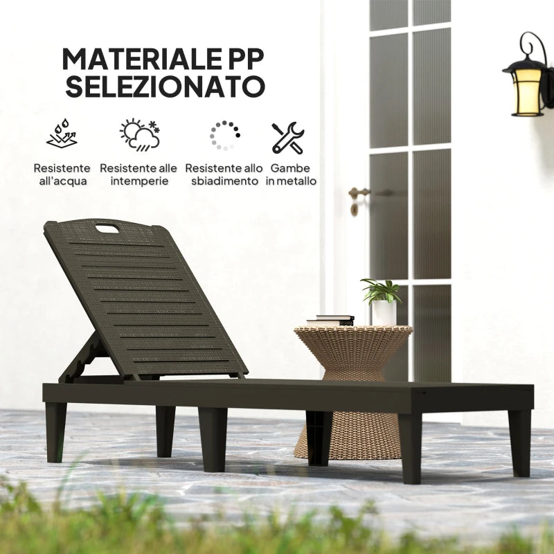 Outsunny Set 2 Lettini Prendisole con Schienale Regolabile su 4 Posizioni Effetto Rattan a Doghe, Nero