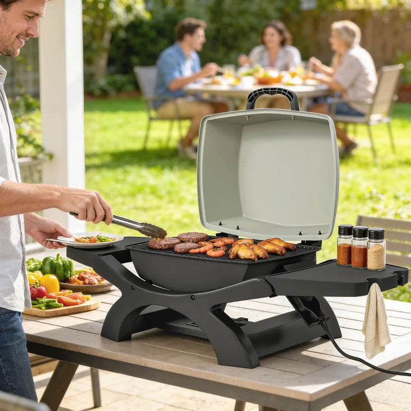 Outsunny barbecue elettrico 2300W, portatile da tavolo con ripiani laterali, colore nero.