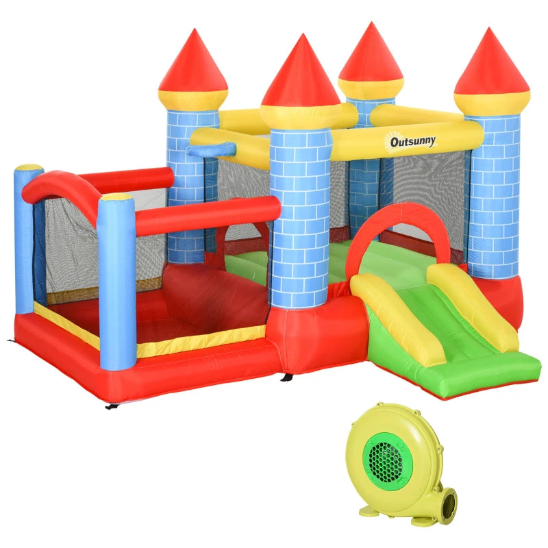 Outsunny Castello Gonfiabile Gigante e Rimbalzante per Bambini 3-8 Anni con Scivolo, Piscina e Canestro, 280cmx260cmx210cm