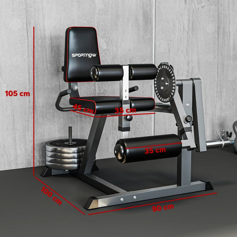 SPORTNOW Macchina per Leg Extension e Leg Curl con Schienale e Cuscinetti Regolabili, 100x90x105 cm, Grigio e Nero