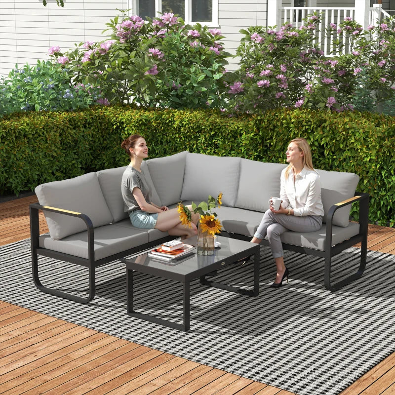 Outsunny Set da Esterno 3 Pezzi con Divano 3 Posti Convertibile, Divano 2 Posti e Tavolino da Esterno, Grigio e Nero