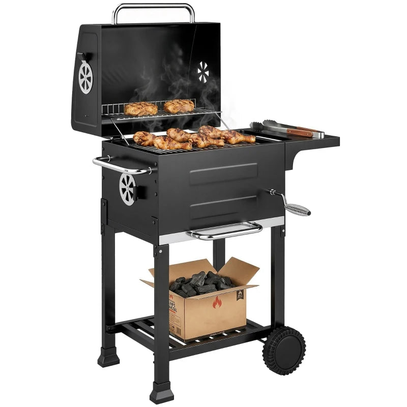 Outsunny Barbecue a Carbone con Termometro per Patio e Giardino, Nero