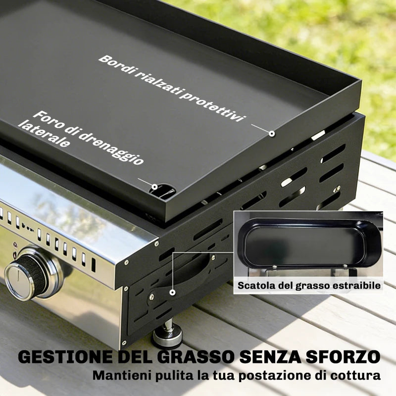 Griglia a Gas Outsunny, portatile da tavolo con vaschetta raccogligrasso, colore nero.