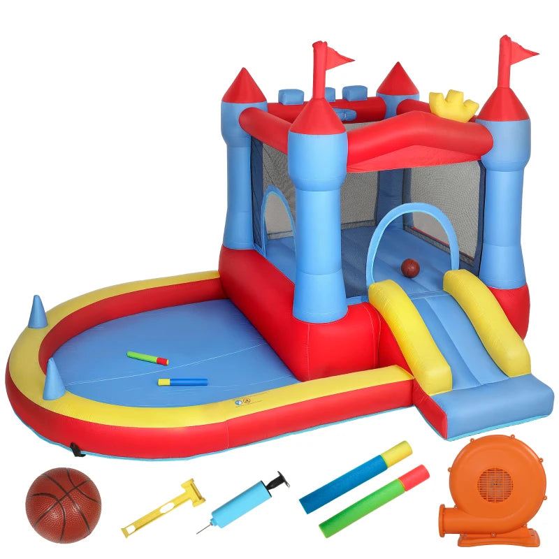 AIYAPLAY Castello Gonfiabile per Bambini con Scivolo, Piscina/Palline, Canestro da Basket e Soffiatore