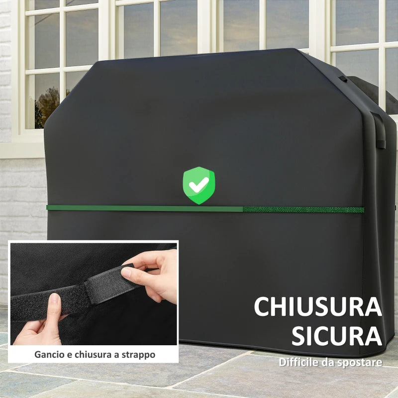 Outsunny Copertura per Barbecue Impermeabile in Tessuto Oxford 600D UPF30+ e Antivento, 147x61x122 cm, Nero