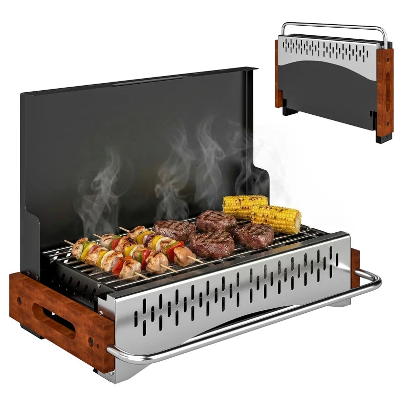 Outsunny Barbecue Portatile a Carbone con Vaschetta Rimovibile, in Acciaio Inox e Metallo, 50.5x34x33 cm, Nero