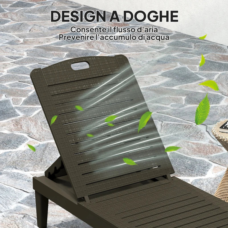 Outsunny Set 2 Lettini Prendisole con Schienale Regolabile su 4 Posizioni Effetto Rattan a Doghe, Nero