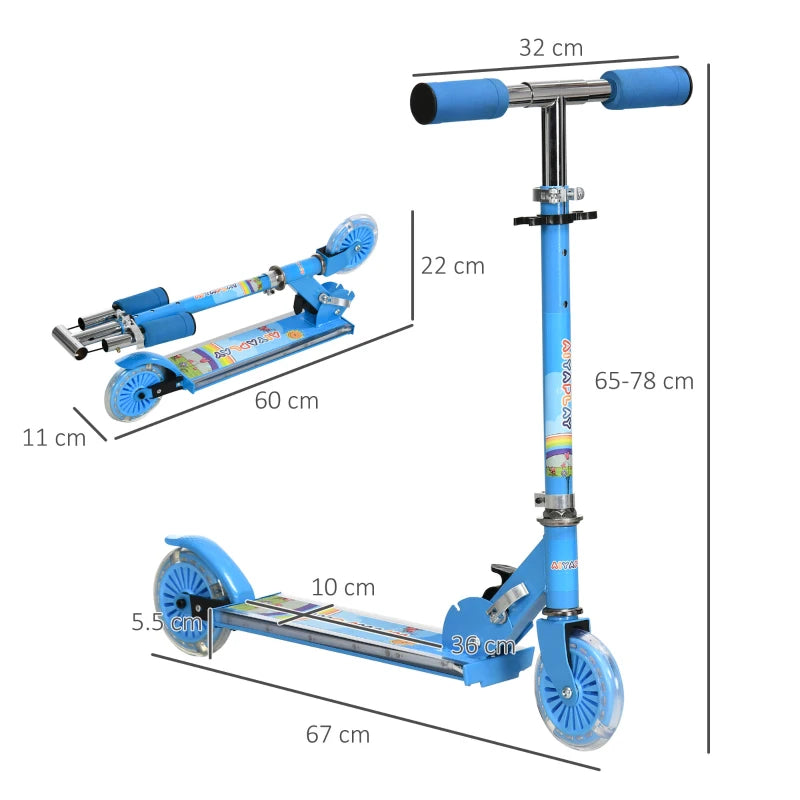 HOMCOM Monopattino per Bambini 3-7 Anni Pieghevole a 2 Ruote e Altezza Regolabile, 67x32x65-78 cm, Blu