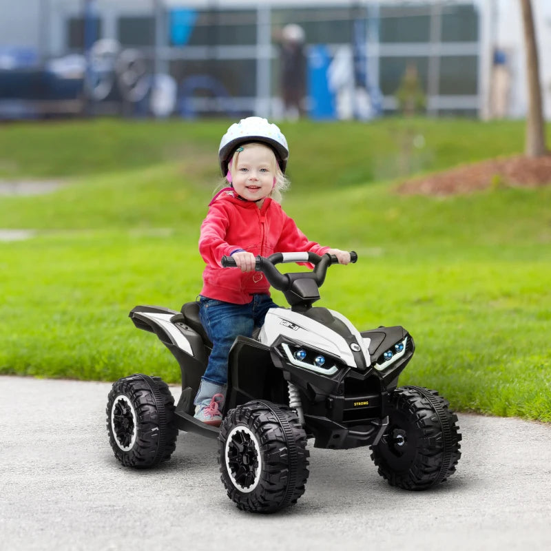 HOMCOM Quad per Bambini 3-5 Anni Elettrico 12V, 2 Velocità, Ruote Larghe con Clacson e Fari LED, Bianco