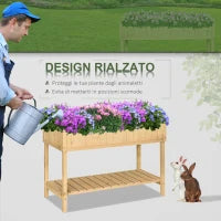 Outsunny Letto per Orto Rialzato in Legno Orto Pensile Urbano con 8 Griglie e Ripiano Inferiore per Piante da Giardino 120x60x81cm